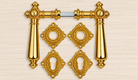 ANTIQUE POLISHED BRASS DOOR HANDLE SET